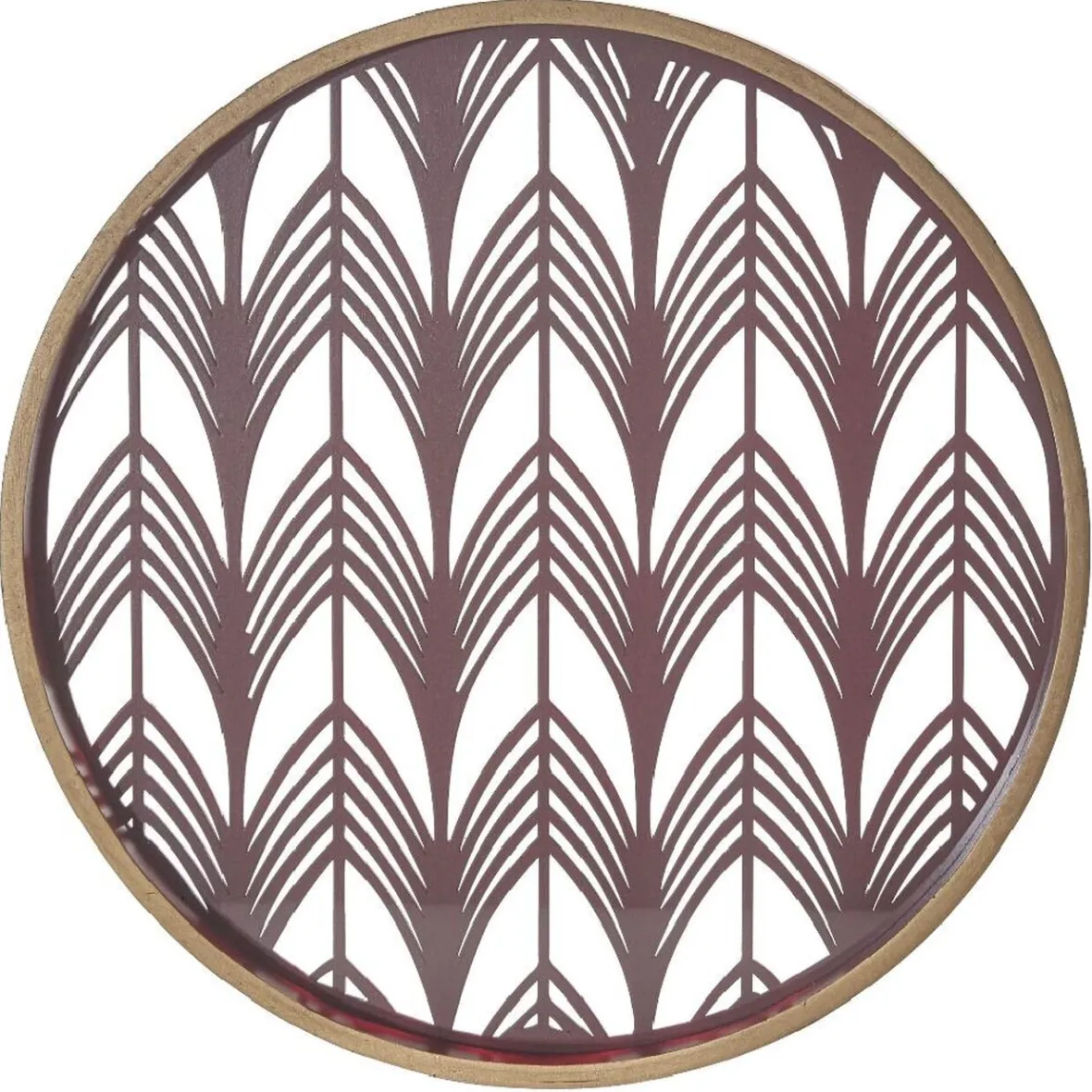 Gifi Plateau rond inspiration orientale en métal et bois rouge ou gris| Vaisselle Et Accessoires De Table
