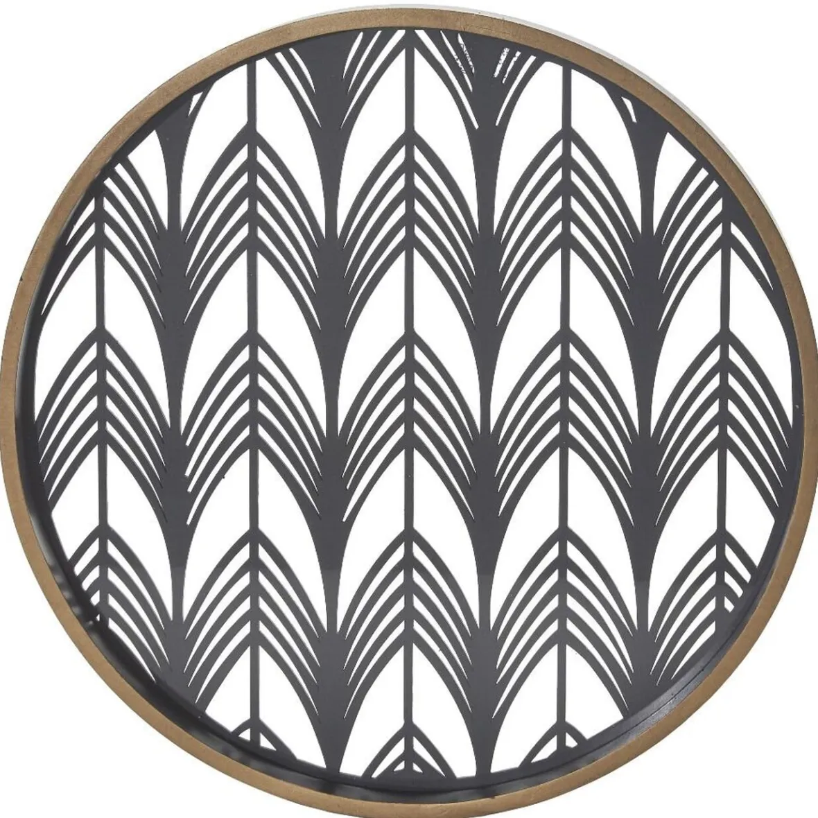 Gifi Plateau rond inspiration orientale en métal et bois rouge ou gris| Vaisselle Et Accessoires De Table