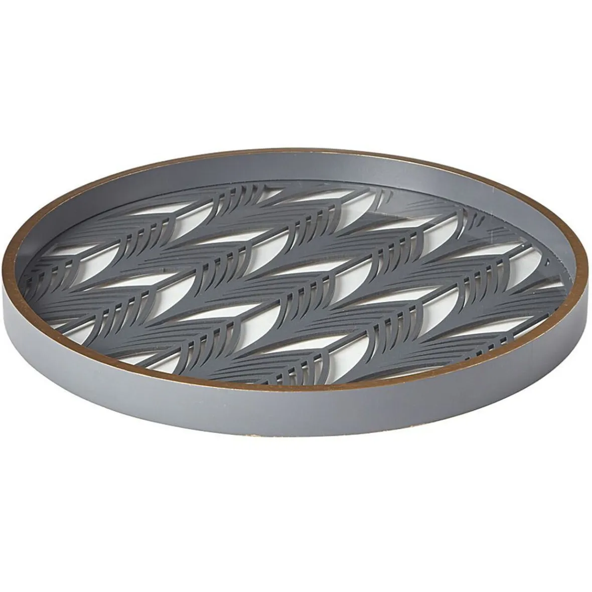 Gifi Plateau rond inspiration orientale en métal et bois rouge ou gris| Vaisselle Et Accessoires De Table
