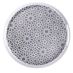 Vaisselle Et Accessoires De Table<Gifi Plateau rond mélaminé motif géométrique blanc et bleu Ø34,5xH5cm