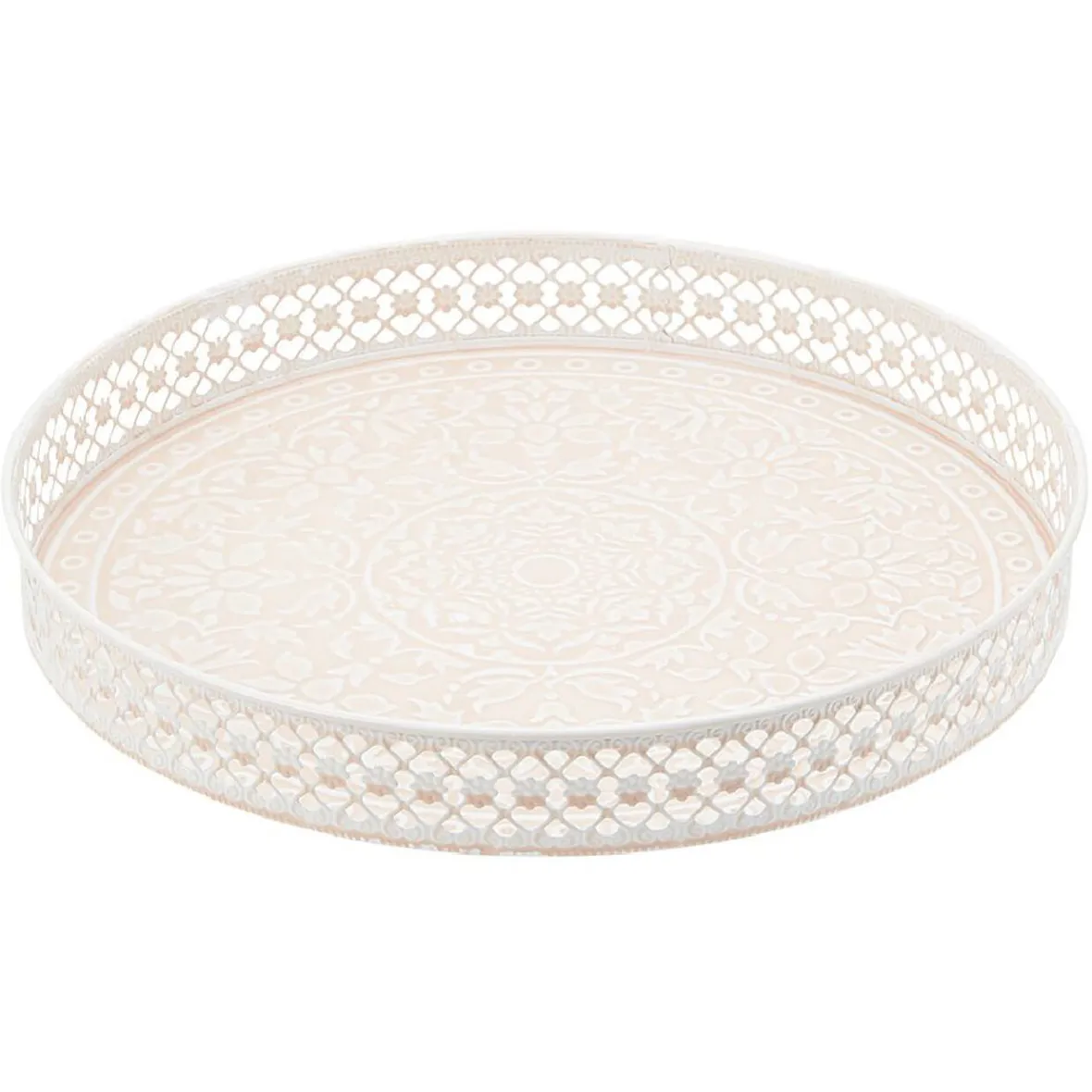 Gifi Plateau rond métal motif mandala rose gris ou vert| Vaisselle Et Accessoires De Table
