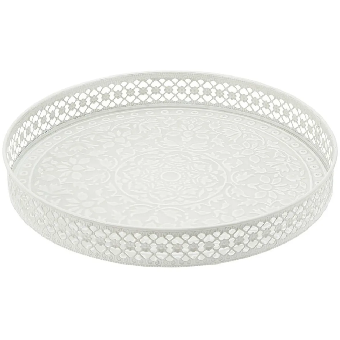 Gifi Plateau rond métal motif mandala rose gris ou vert| Vaisselle Et Accessoires De Table