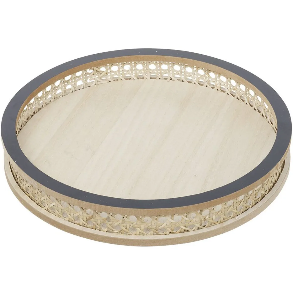 Gifi Plateau rond rotin et osier Ø30cm naturel et gris| Vaisselle Et Accessoires De Table
