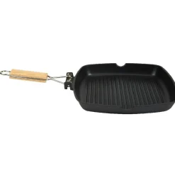 Cuisson<Gifi Poêle grill carré manche en bois amovible tous feux