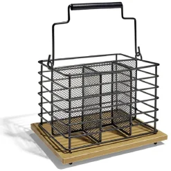 Rangement De Cuisine<Gifi Porte couverts fer noir et bois marron 17,5x14x12cm