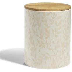 Conservation Alimentaire<Gifi Pot de conservation 1,6L grès motif feuillage couvercle bambou Ø12xH14,5cm