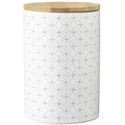 Conservation Alimentaire<Gifi Pot en céramique blanc à motif gris avec couvercle en bois H14 cm