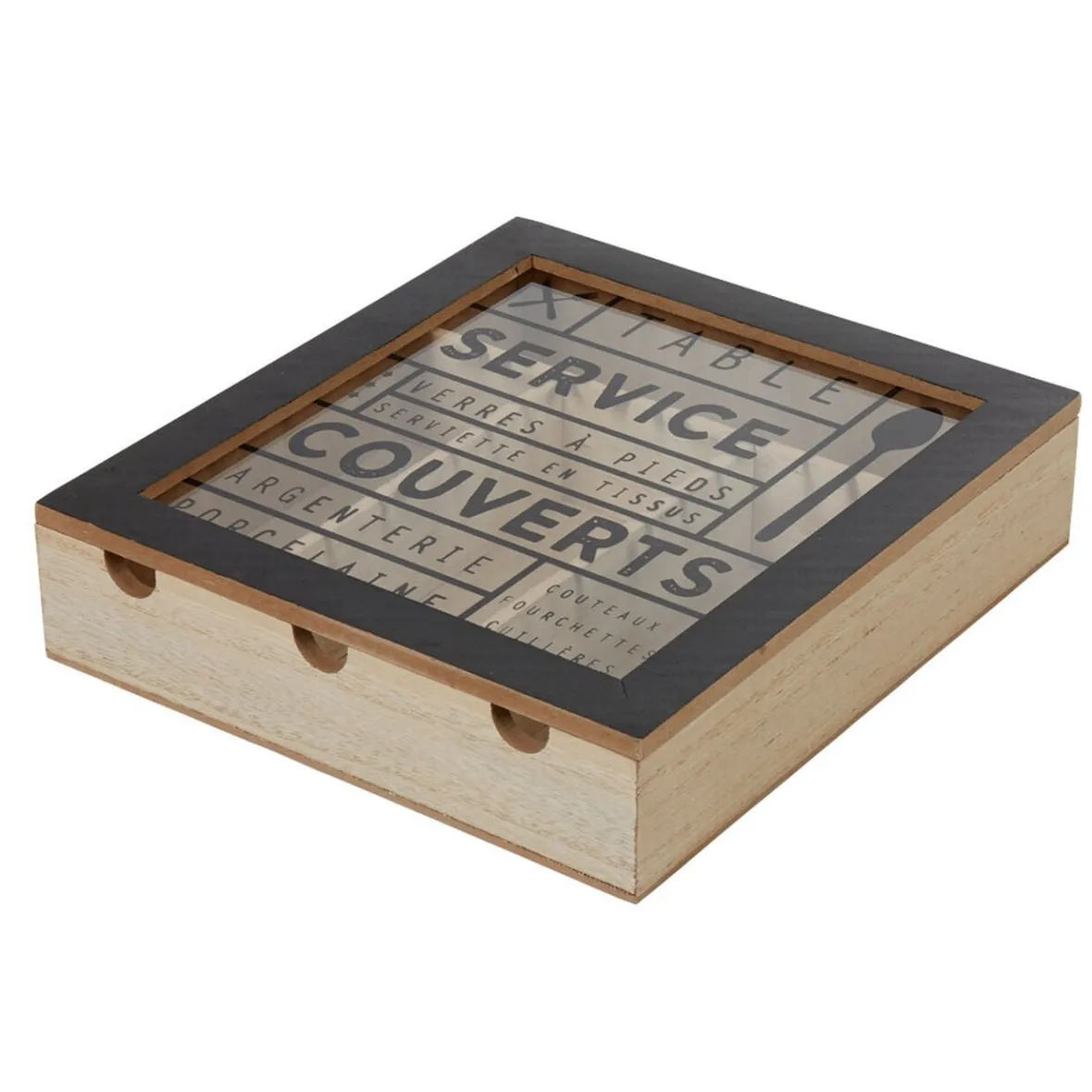 Conservation Alimentaire<Gifi Range couvert mdf naturel couvercle transparent imprimé noir