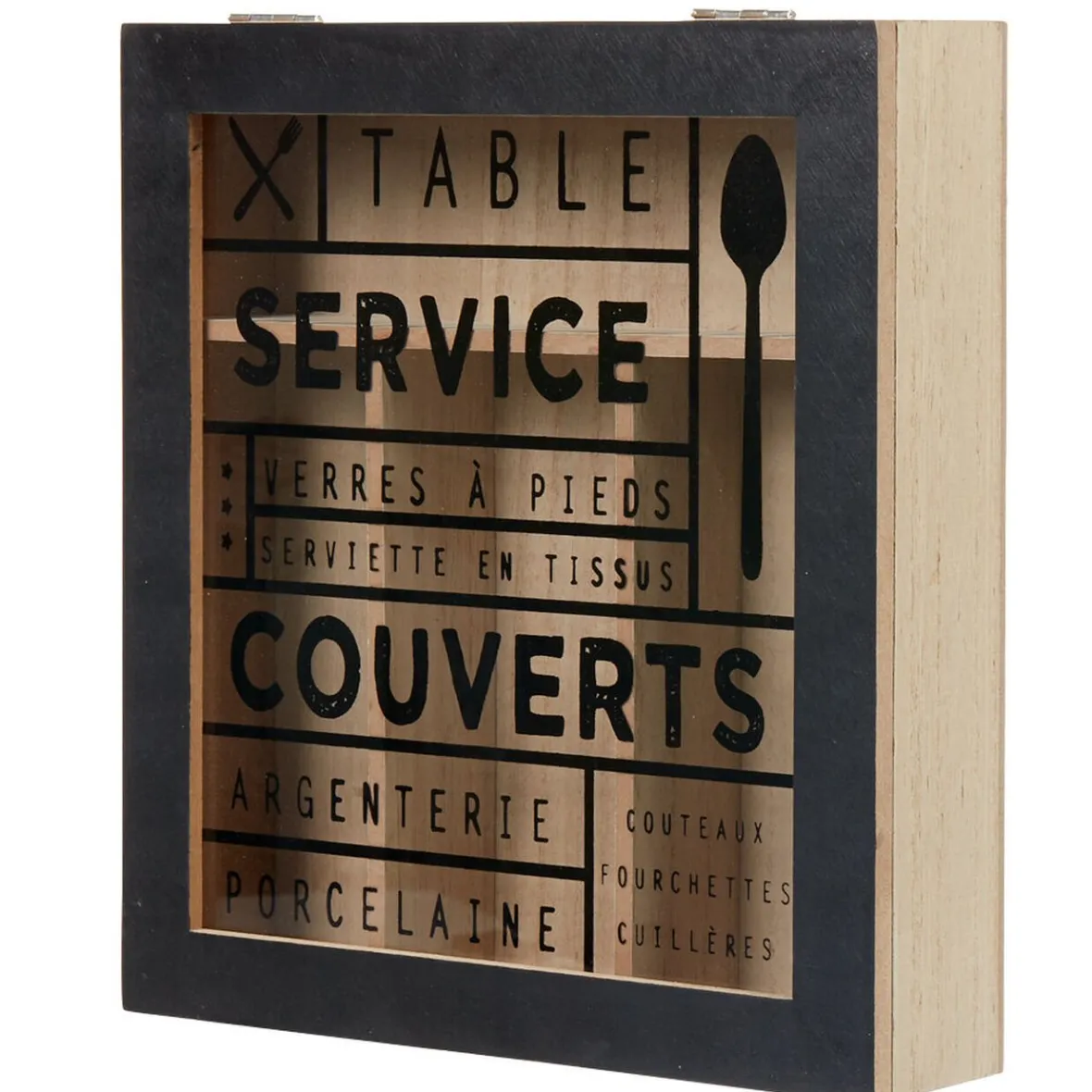 Conservation Alimentaire<Gifi Range couvert mdf naturel couvercle transparent imprimé noir