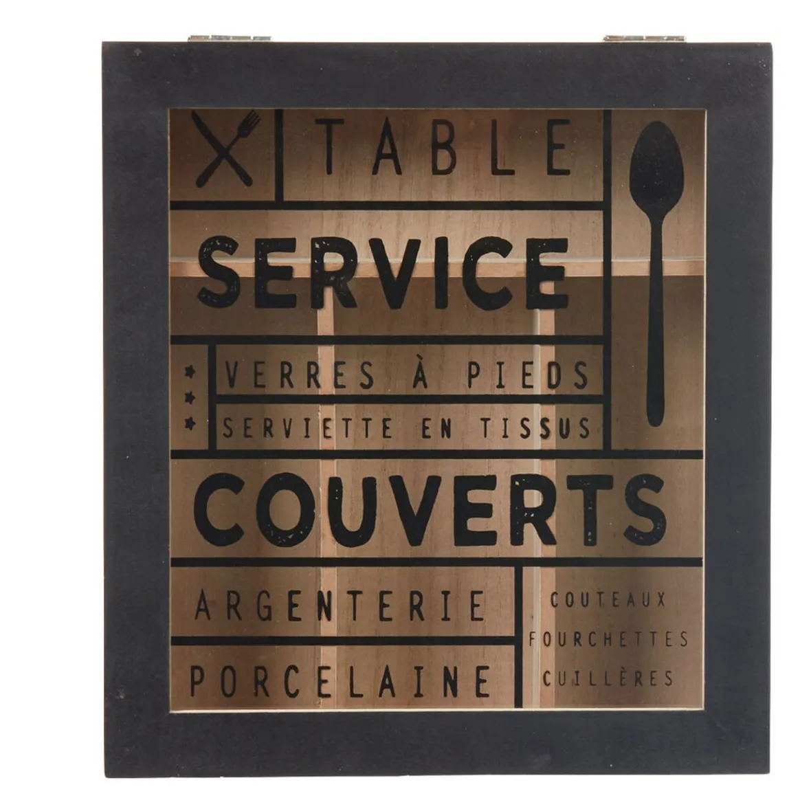 Conservation Alimentaire<Gifi Range couvert mdf naturel couvercle transparent imprimé noir