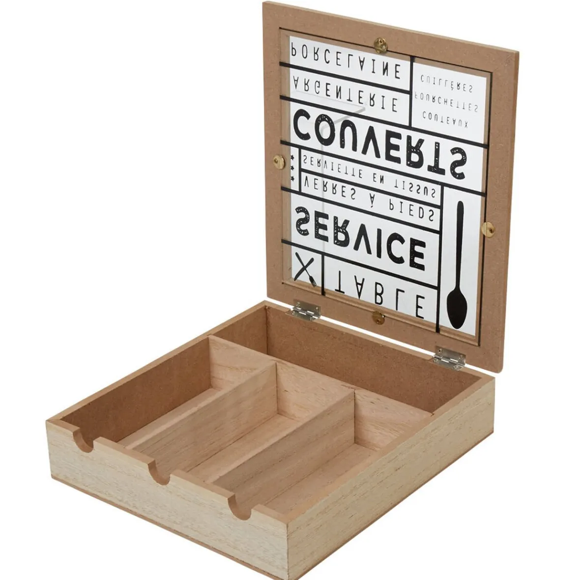 Conservation Alimentaire<Gifi Range couvert mdf naturel couvercle transparent imprimé noir