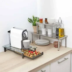 Rangement De Cuisine<Gifi Range dosette plateau en verre tiroir inox noir