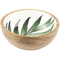 Gifi Saladier en bois interieur émail décor feuille| Vaisselle Et Accessoires De Table