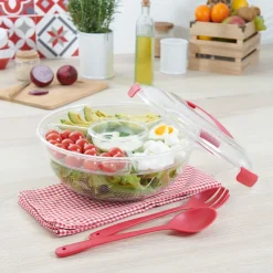 Vaisselle Et Accessoires De Table<Gifi Saladier fraîcheur multicompartiments transparent et rouge