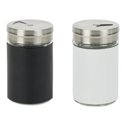 Gifi Salière et poivrière en verre et métal, set duo noir et blanc| Vaisselle Et Accessoires De Table