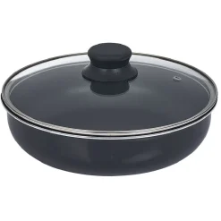 Cuisson<Gifi Sauteuse aluminium noir avec couvercle verre et poignée amovible Ø24cm