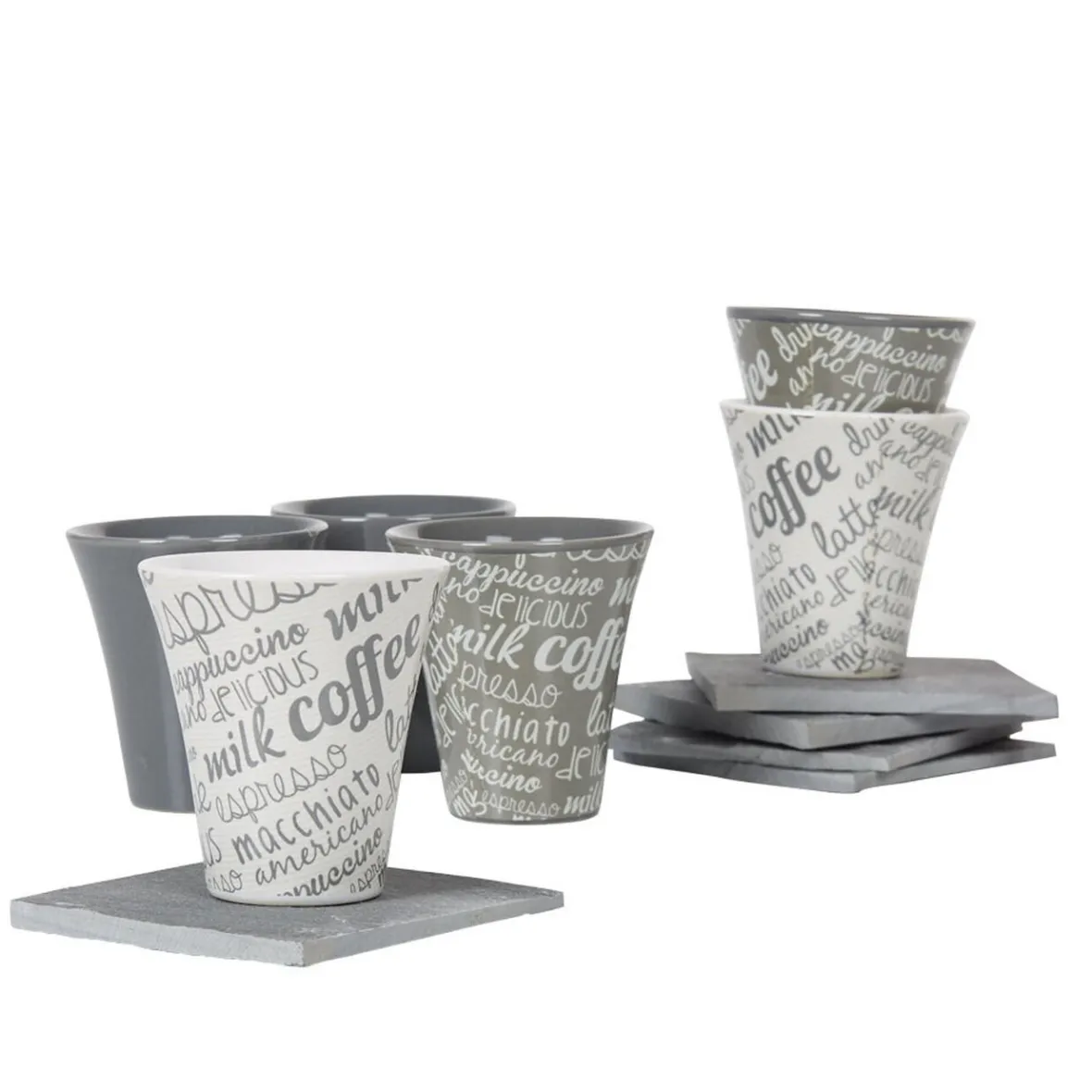 Vaisselle Et Accessoires De Table<Gifi Service à café faïence ardoise gris blanc 6 personnes