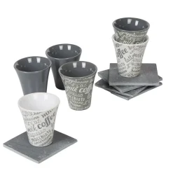 Vaisselle Et Accessoires De Table<Gifi Service à café faïence ardoise gris blanc 6 personnes