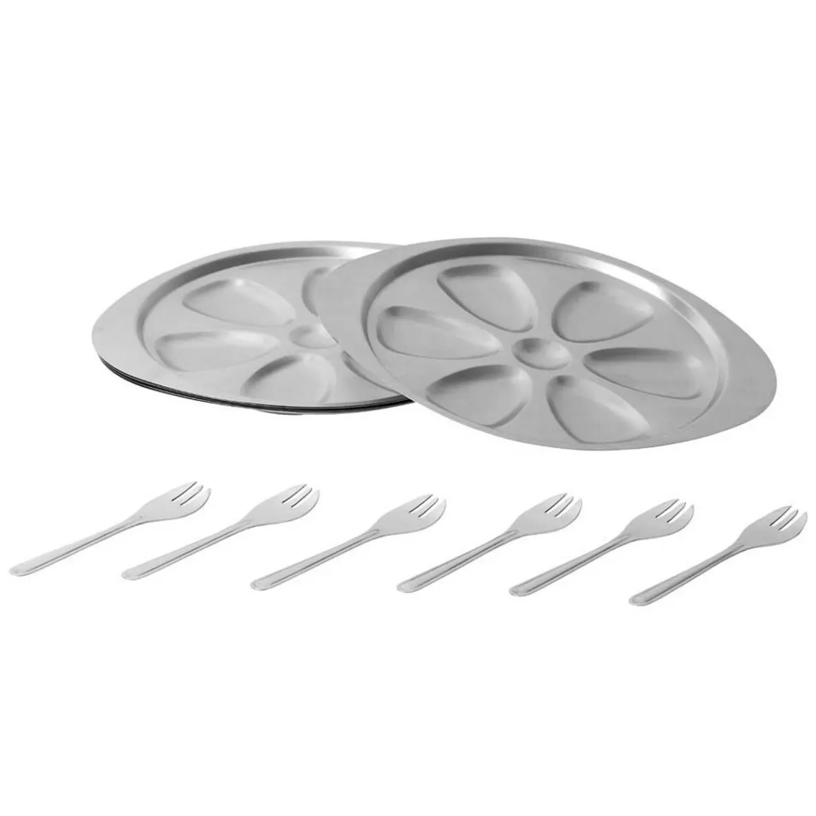Préparation Culinaire<Gifi Service à huîtres argenté inox 6 plats 6 fourchettes