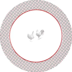 Gifi Service à vaisselle design campagne poule 12 pièces gris blanc rouge| Vaisselle Et Accessoires De Table