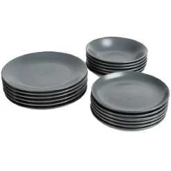 Gifi Service à vaisselle gris en faïence 18 pièces| Vaisselle Et Accessoires De Table