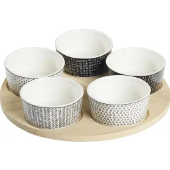 Gifi Service apéritif 5 coupelles avec plateau en bambou| Vaisselle Et Accessoires De Table