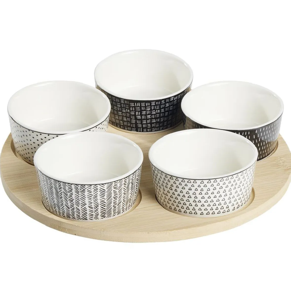 Gifi Service apéritif 5 coupelles avec plateau en bambou| Vaisselle Et Accessoires De Table