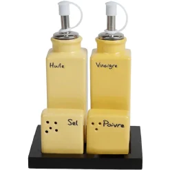 Gifi Service condiment en céramique + support| Vaisselle Et Accessoires De Table