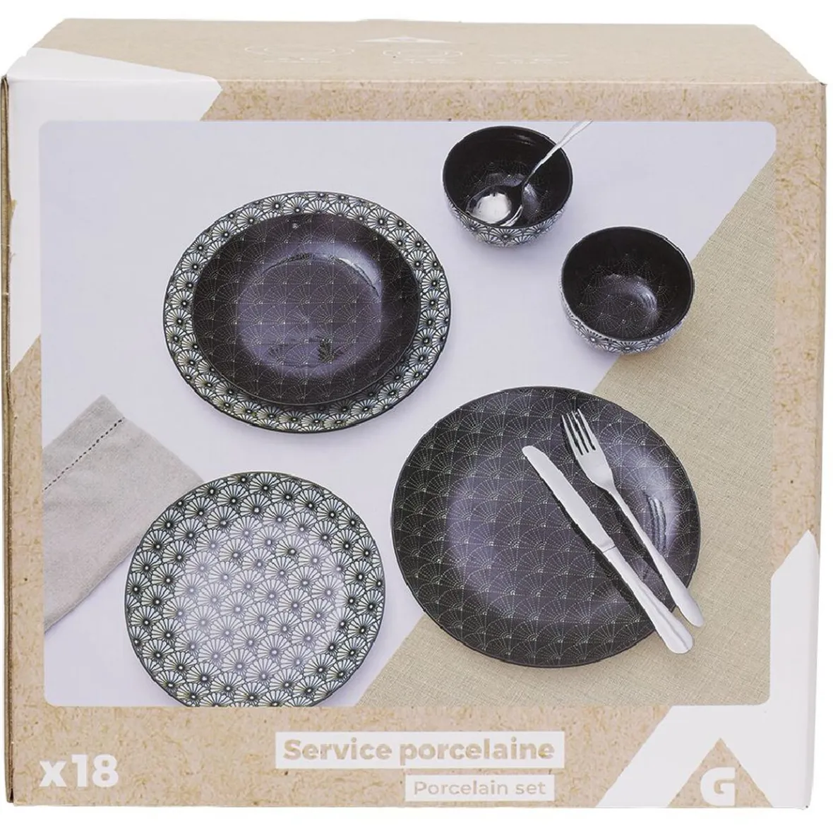 Vaisselle Et Accessoires De Table<Gifi Service en porcelaine motif noir et blanc 18 pièces