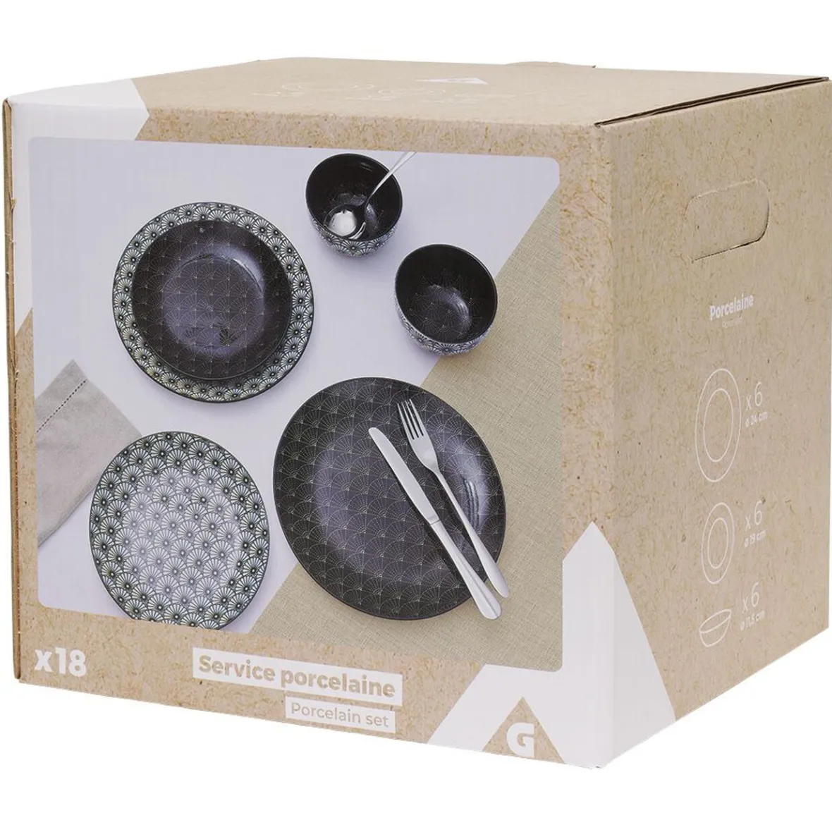 Vaisselle Et Accessoires De Table<Gifi Service en porcelaine motif noir et blanc 18 pièces