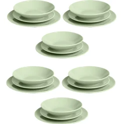 Gifi Service vaisselle 18 pièces céramique vert| Vaisselle Et Accessoires De Table