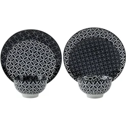 Gifi Service vaisselle en porcelaine 18 pièces motif graphique noir et blanc| Vaisselle Et Accessoires De Table