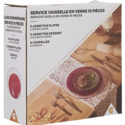 Gifi Service vaisselle rond en verre rouge transparent 18 pièces| Vaisselle Et Accessoires De Table