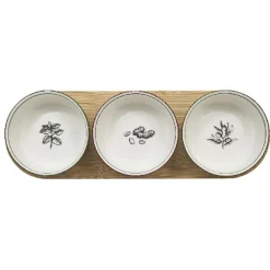 Gifi Set apéritif coupelle porcelaine x3 et support bambou| Vaisselle Et Accessoires De Table