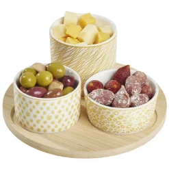 Gifi Set apéro plateau bambou Ø20cm et coupelle x3| Vaisselle Et Accessoires De Table
