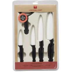 Gifi Set céramique couteau x4 avec économe x1 blanc et noir| Vaisselle Et Accessoires De Table