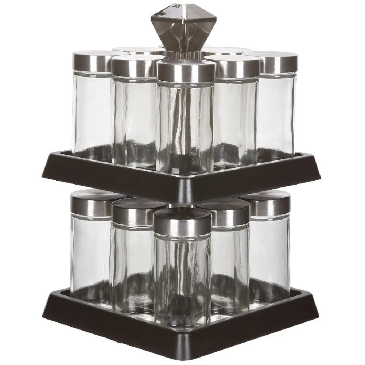 Rangement De Cuisine<Gifi Support à épices noir 16 bocaux en verre et inox 2 étages
