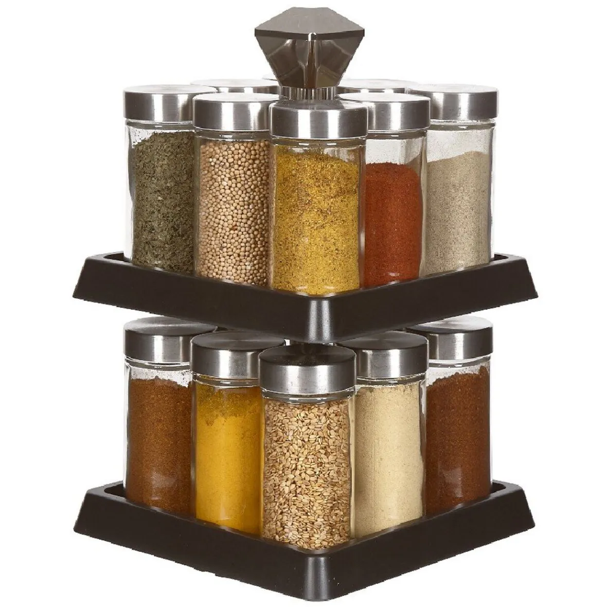 Rangement De Cuisine<Gifi Support à épices noir 16 bocaux en verre et inox 2 étages