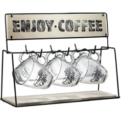 Gifi Support en métal avec 6 tasses expresso en verre| Vaisselle Et Accessoires De Table