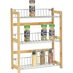 Gifi Étagère à épices en bambou 3 niveaux| Vaisselle Et Accessoires De Table