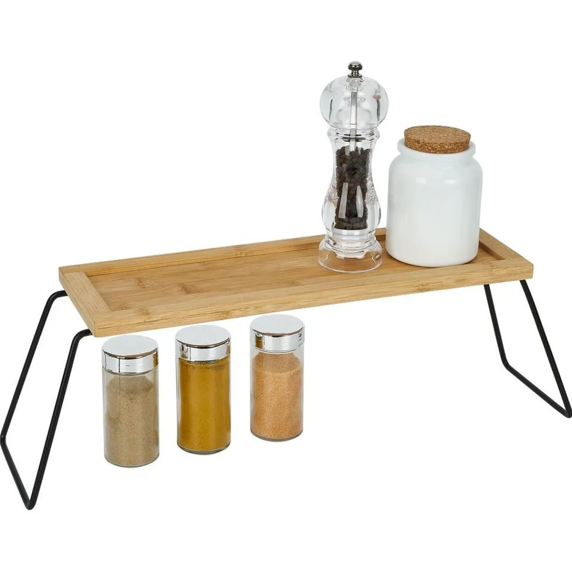 Rangement De Cuisine<Gifi Étagère de rangement en bambou et pieds en métal noir 36x12xH15cm