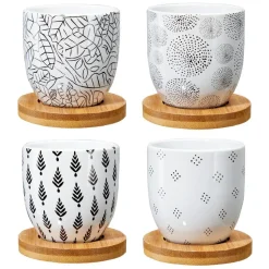 Gifi Tasse à café avec sous-tasse en bois x4| Vaisselle Et Accessoires De Table