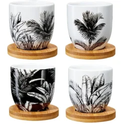 Gifi Tasse à café avec sous-tasse en bois x4| Vaisselle Et Accessoires De Table