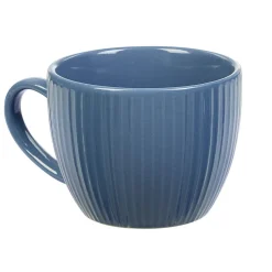 Gifi Tasse à expresso en faïence 10 cl bleu et rainures verticales relief| Vaisselle Et Accessoires De Table