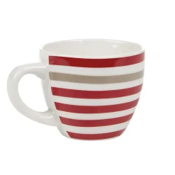 Gifi Tasse à expresso porcelaine blanc à rayures rouge gris 9 cl| Vaisselle Et Accessoires De Table