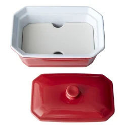 Cuisson<Gifi Terrine avec couvercle et presse rectangulaire rouge blanche