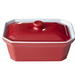 Cuisson<Gifi Terrine avec couvercle et presse rectangulaire rouge blanche