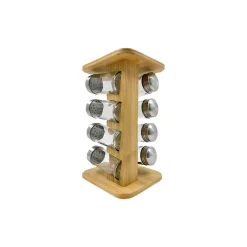 Gifi Tour à épices bambou et 8 pots en verre| Vaisselle Et Accessoires De Table