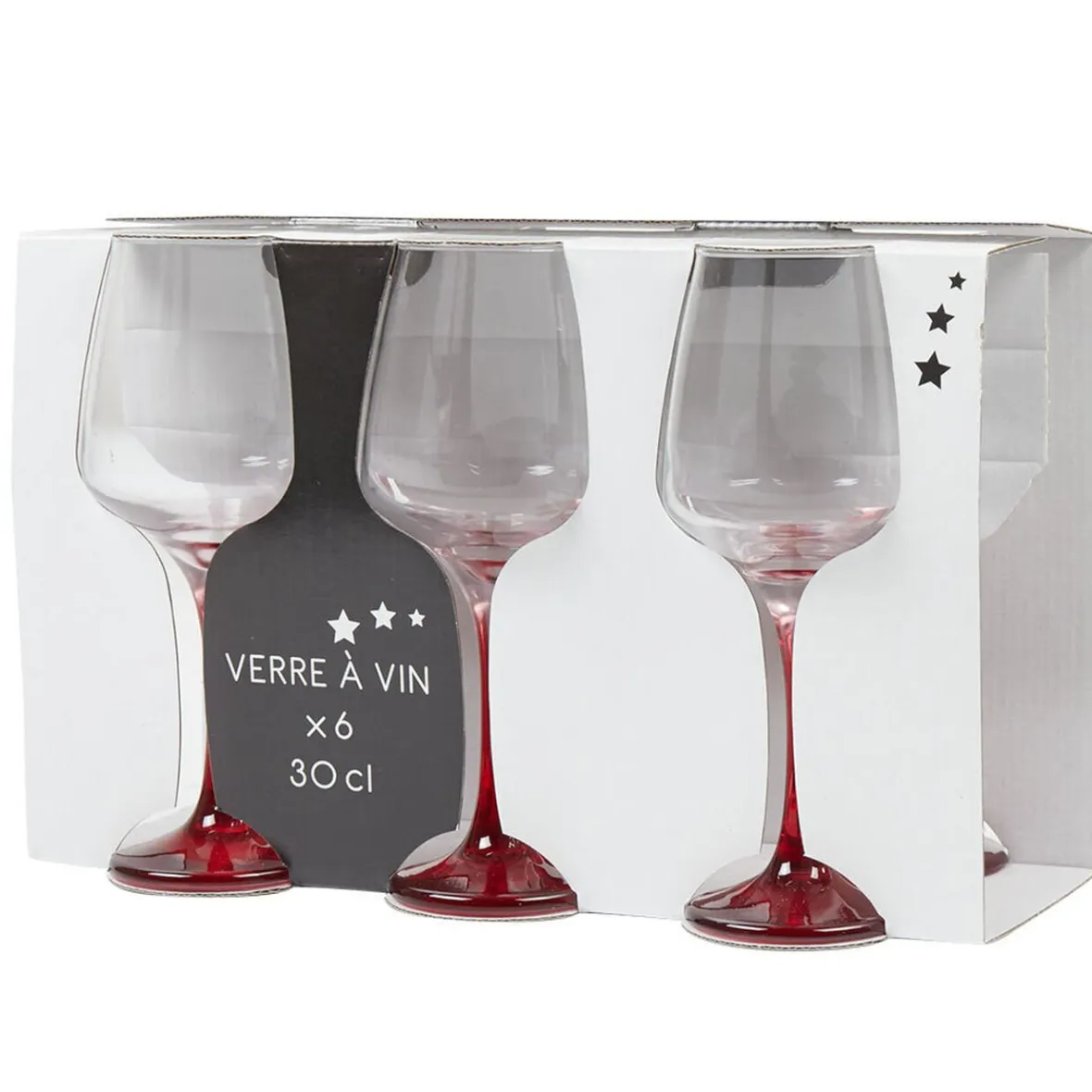 Gifi Verre à vin pied rouge translucide x6| Vaisselle Et Accessoires De Table