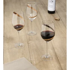 Gifi Verre à vin transparent motif ruban doré x3| Vaisselle Et Accessoires De Table